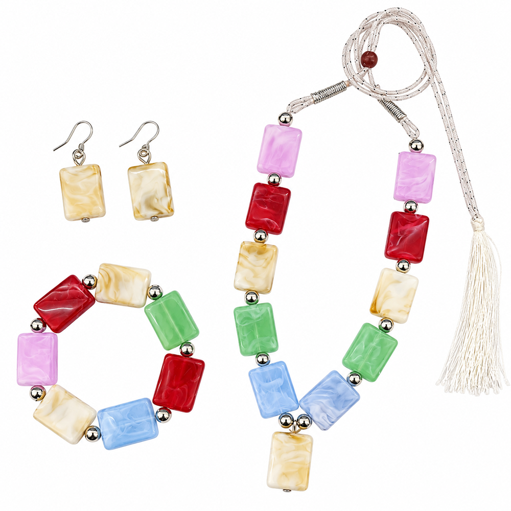 The99Jewel Multicolour Beaded Necklace Set with Matching Bracelet & Earrings for Girls & Kids