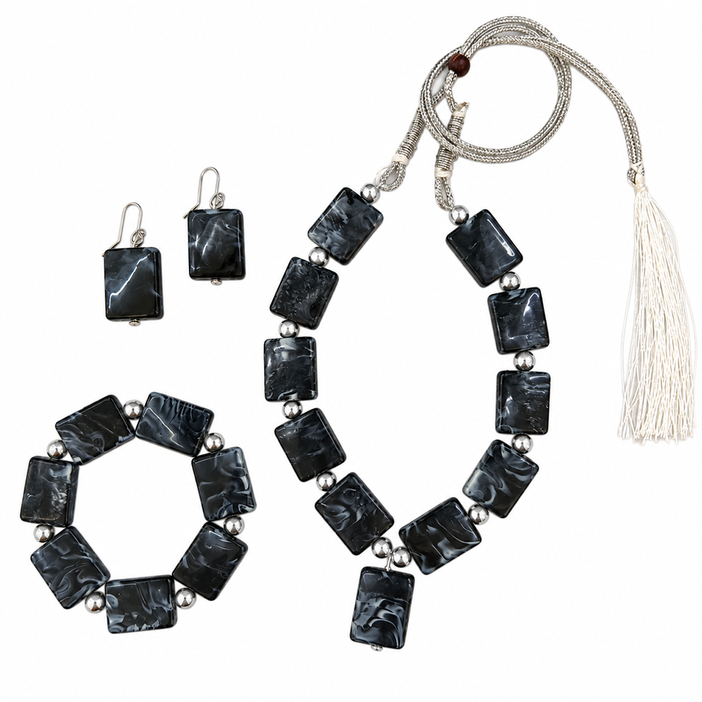 The99Jewel Black Beaded Necklace Set with Matching Bracelet & Earrings for Girls & Kids