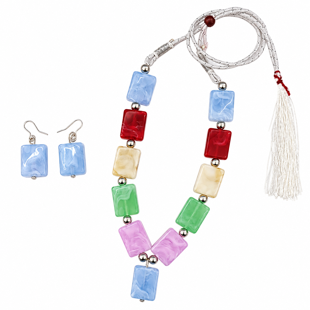 The99Jewel Multicolour Beaded Necklace Set with Matching Earrings for Girls & Kids