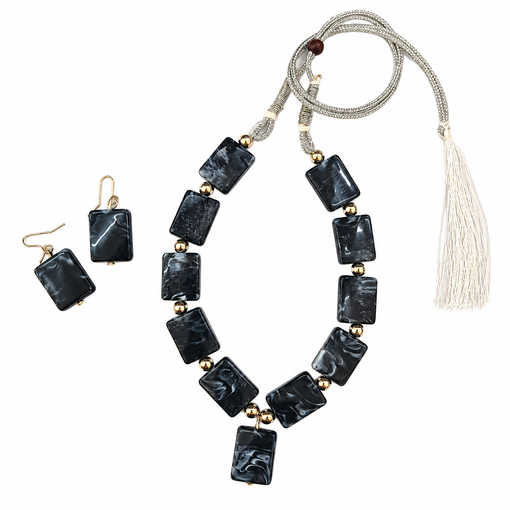 The99Jewel Black Beaded Necklace Set with Matching Earrings for Girls & Kids