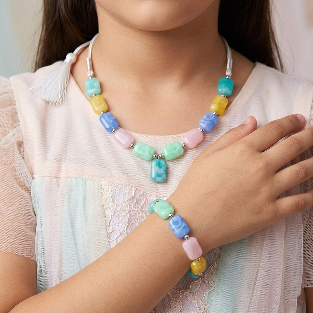 The99Jewel Colorful Kids Necklace & Bracelet Set with Pearl Beads