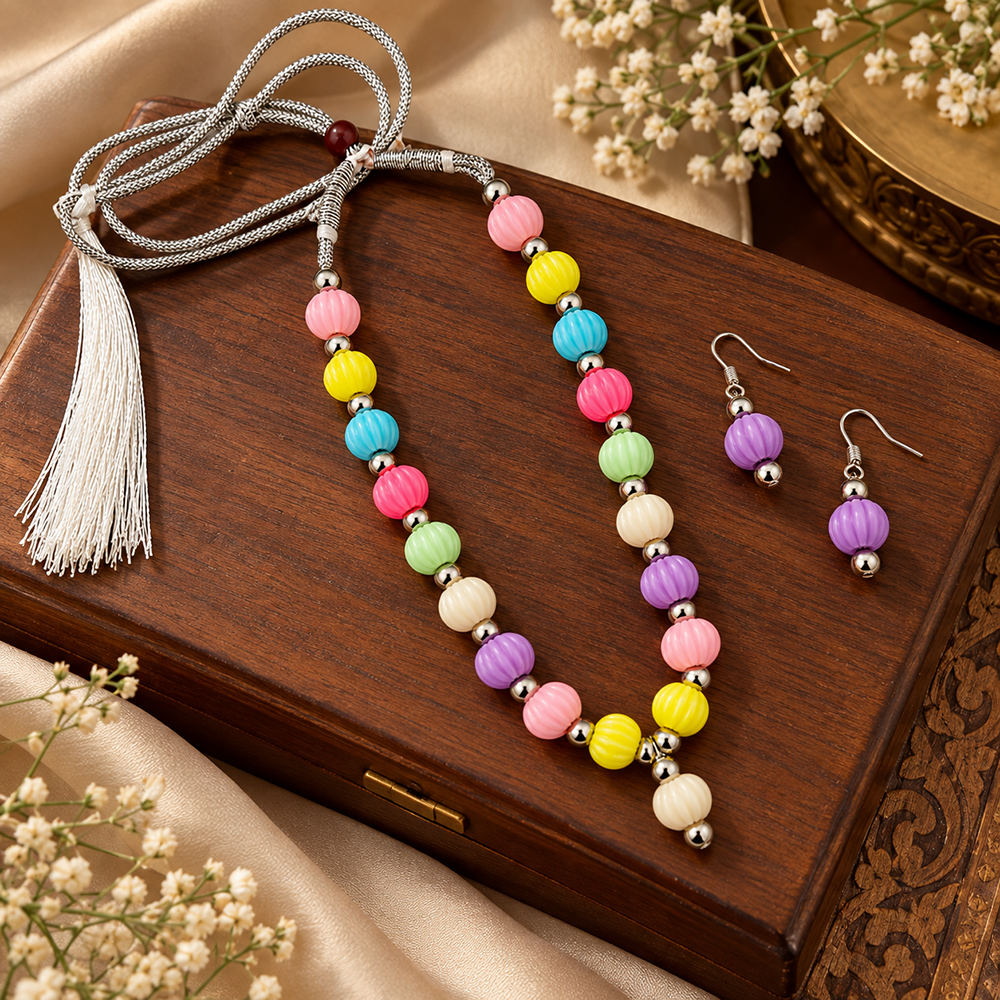 The99Jewel Multicolour Beaded Necklace Set with Matching Earrings for Girls & Kids