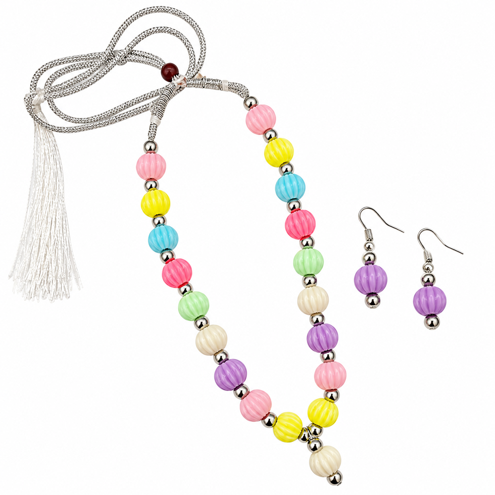 The99Jewel Multicolour Beaded Necklace Set with Matching Earrings for Girls & Kids