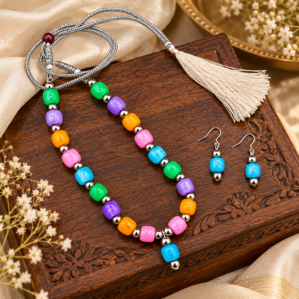 The99Jewel Multicolour Beaded Necklace Set with Matching Earrings for Girls & Kids
