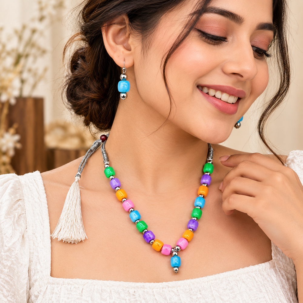 The99Jewel Multicolour Beaded Necklace Set with Matching Earrings for Girls & Kids