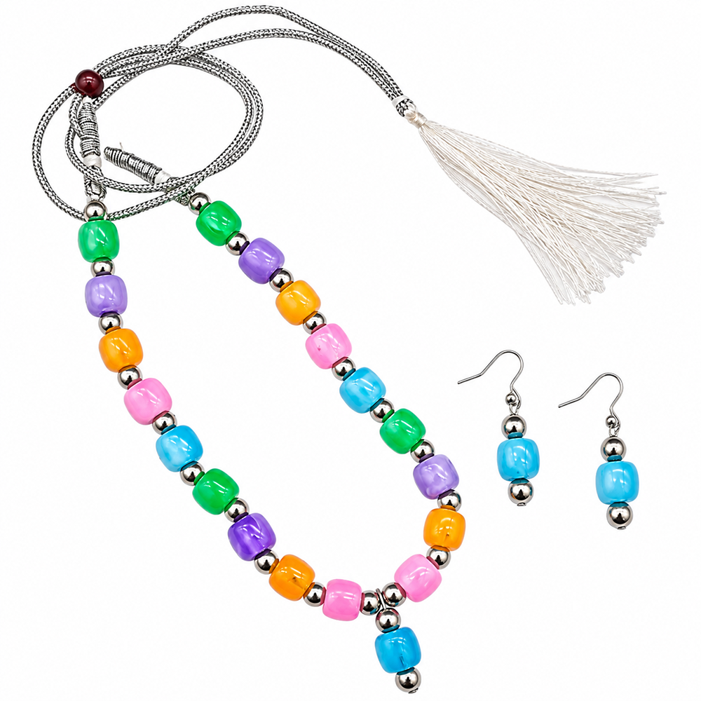 The99Jewel Multicolour Beaded Necklace Set with Matching Earrings for Girls & Kids
