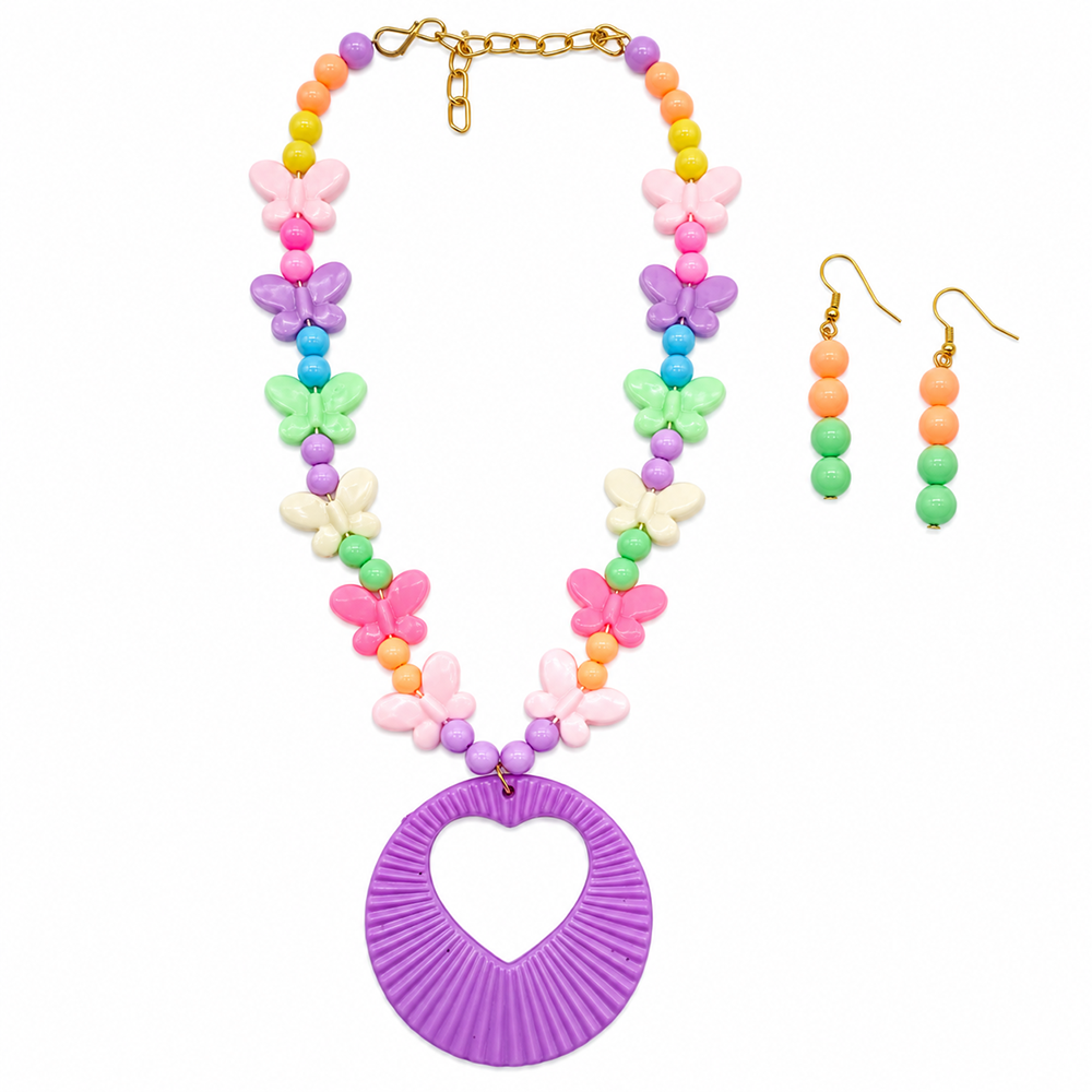 The99Jewel Kids Colourful Beaded Jewellery Set with Heart Pendant | Cute Fashion Jewellery for Girls ( Assorted Design Of Mala )