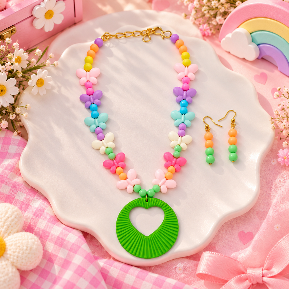 The99Jewel Kids Colourful Beaded Jewellery Set with Heart Pendant | Cute Fashion Jewellery for Girls ( Assorted Design Of Mala )