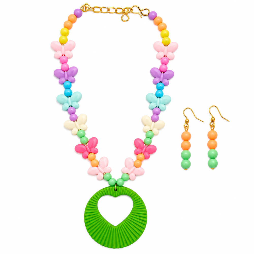 The99Jewel Kids Colourful Beaded Jewellery Set with Heart Pendant | Cute Fashion Jewellery for Girls ( Assorted Design Of Mala )