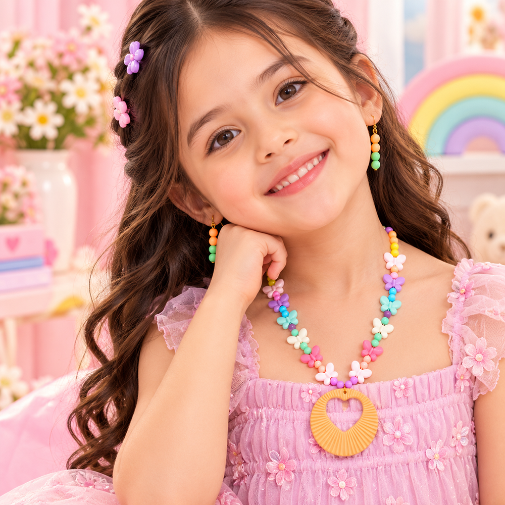 The99Jewel Kids Colourful Beaded Jewellery Set with Heart Pendant | Cute Fashion Jewellery for Girls