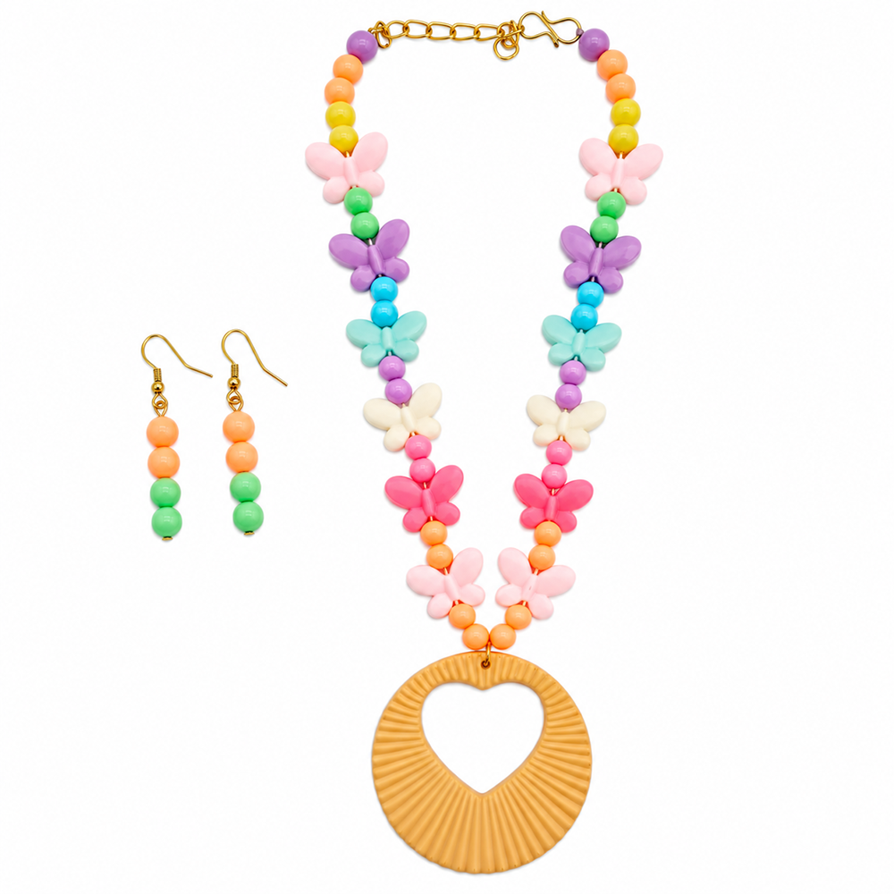 The99Jewel Kids Colourful Beaded Jewellery Set with Heart Pendant | Cute Fashion Jewellery for Girls ( Assorted Design Of Mala )