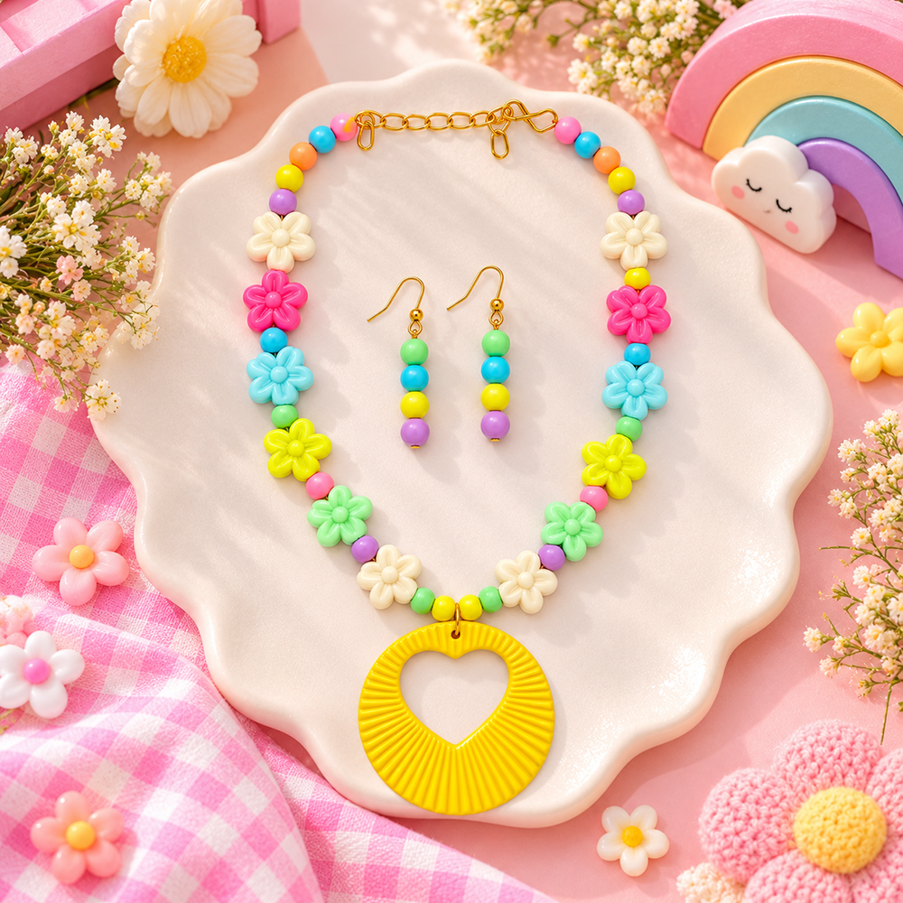 The99Jewel Kids Colourful Beaded Jewellery Set with Heart Pendant | Cute Fashion Jewellery for Girls ( Assorted Design Of Mala )