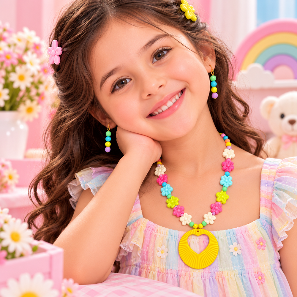 The99Jewel Kids Colourful Beaded Jewellery Set with Heart Pendant | Cute Fashion Jewellery for Girls