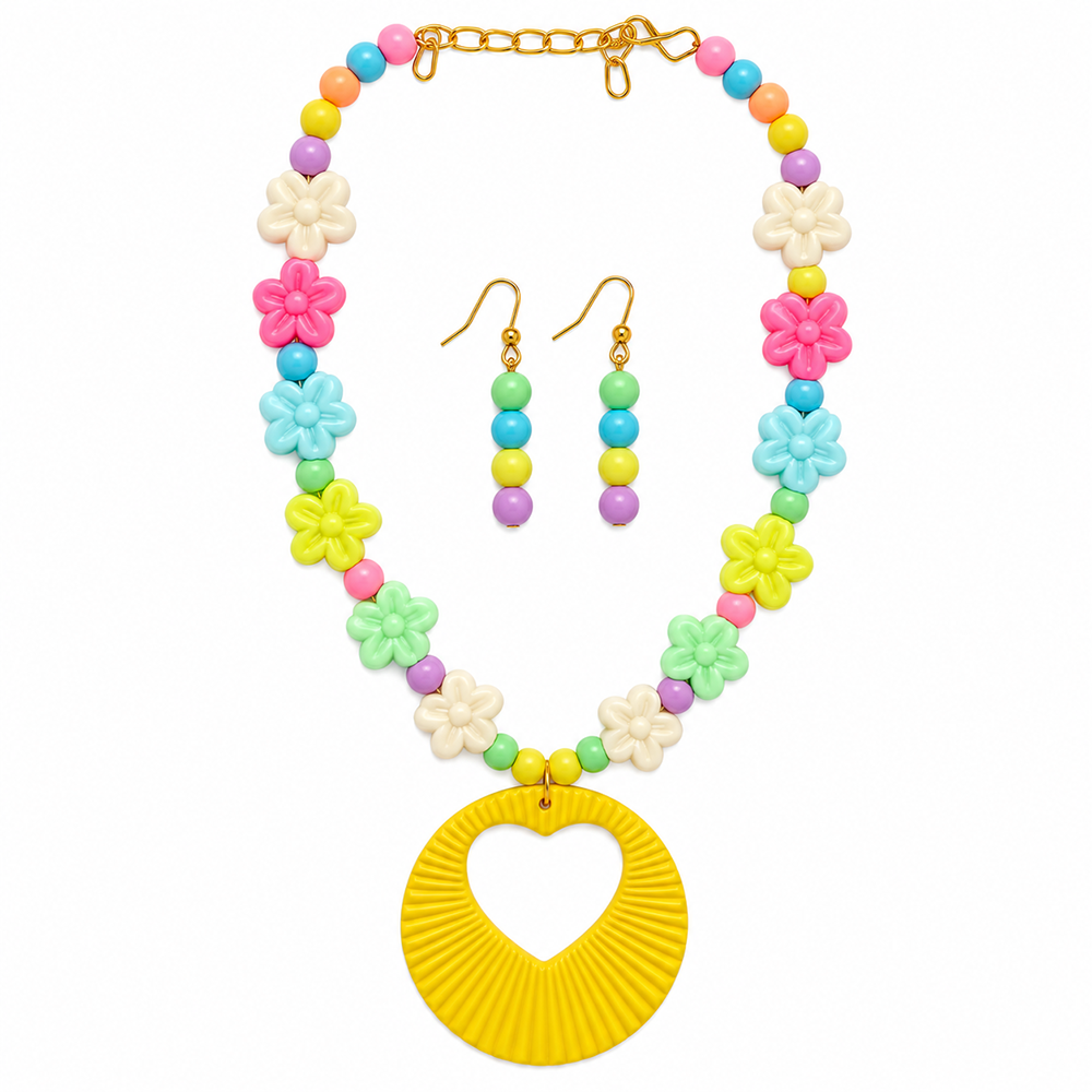 The99Jewel Kids Colourful Beaded Jewellery Set with Heart Pendant | Cute Fashion Jewellery for Girls ( Assorted Design Of Mala )