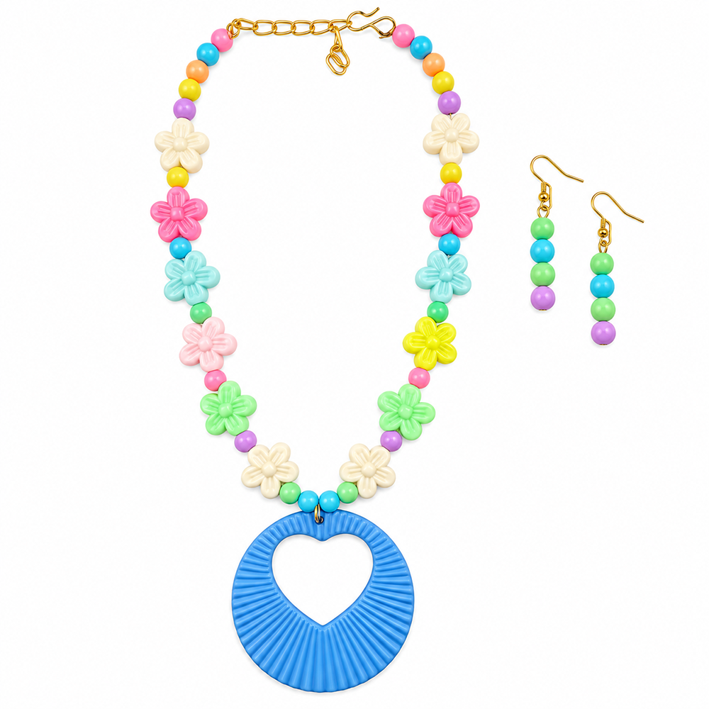 The99Jewel Kids Colourful Beaded Jewellery Set with Heart Pendant | Cute Fashion Jewellery for Girls ( Assorted Design Of Mala )