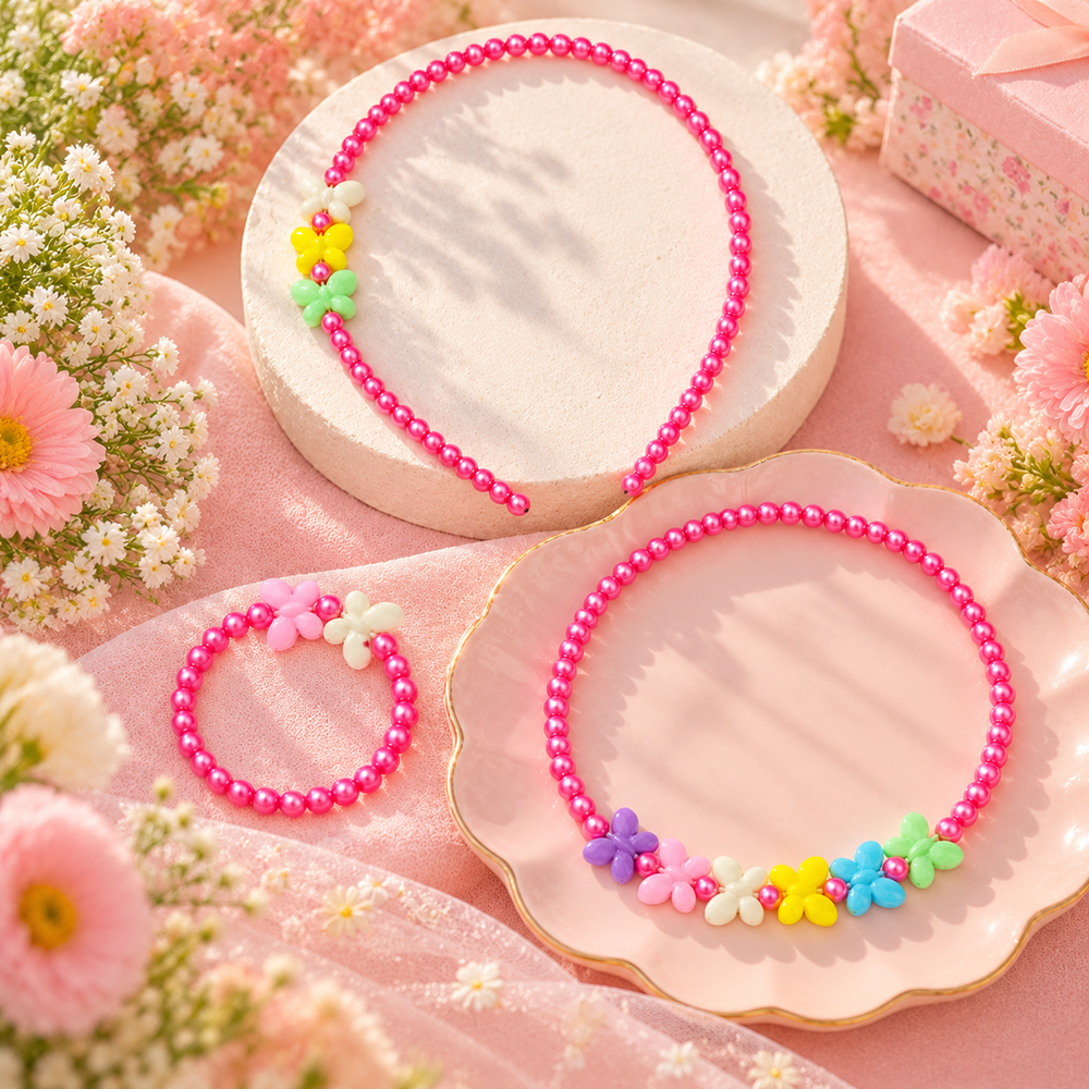 The99Jewel Adorable Rainbow Beaded Jewellery Set for Girls | Charm Necklace,  Bracelet and HairBand Combo