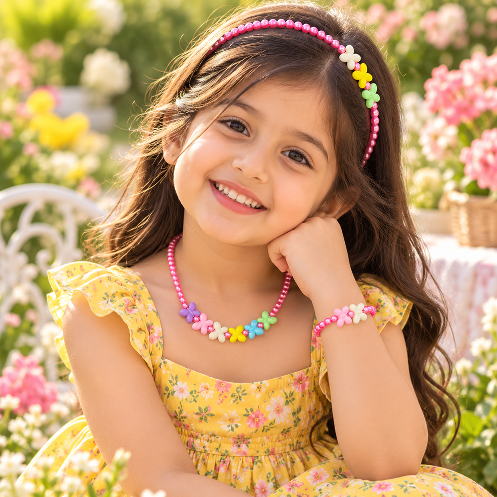 The99Jewel Adorable Rainbow Beaded Jewellery Set for Girls | Charm Necklace,  Bracelet and HairBand Combo