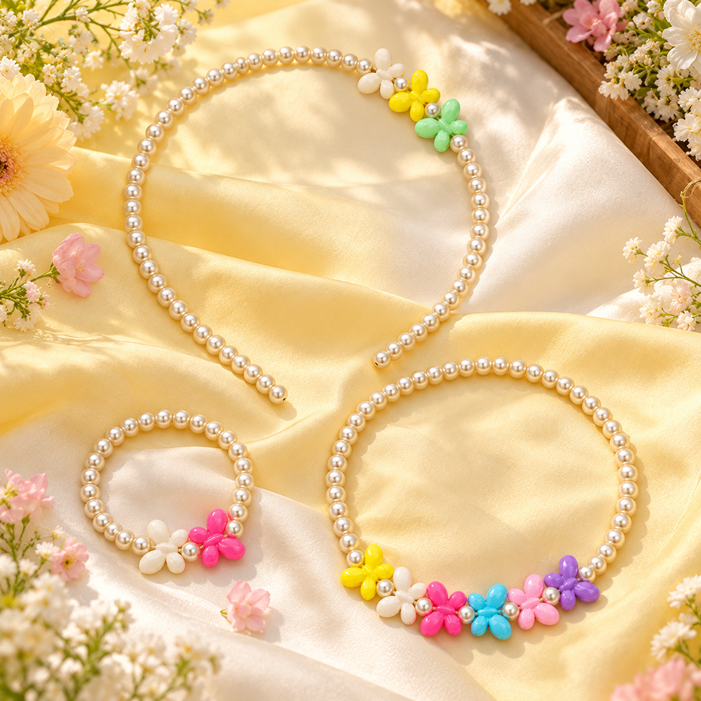 The99Jewel Adorable Rainbow Beaded Jewellery Set for Girls | Charm Necklace,  Bracelet and HairBand Combo