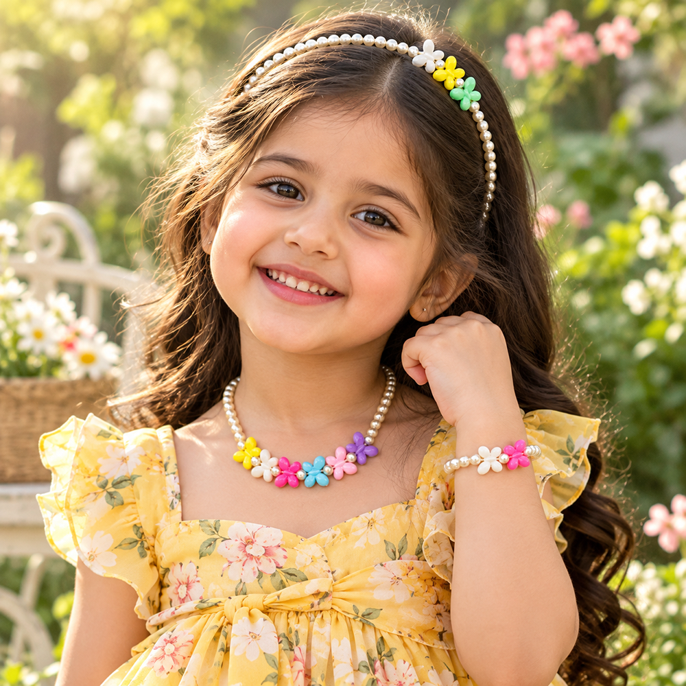 The99Jewel Adorable Rainbow Beaded Jewellery Set for Girls | Charm Necklace,  Bracelet and HairBand Combo