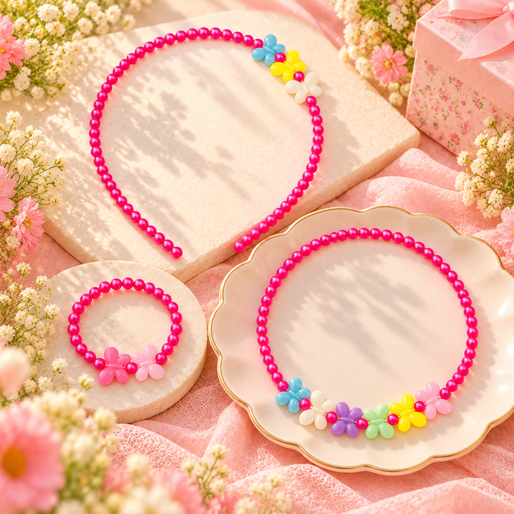 The99Jewel Adorable Rainbow Beaded Jewellery Set for Girls | Charm Necklace,  Bracelet and HairBand Combo