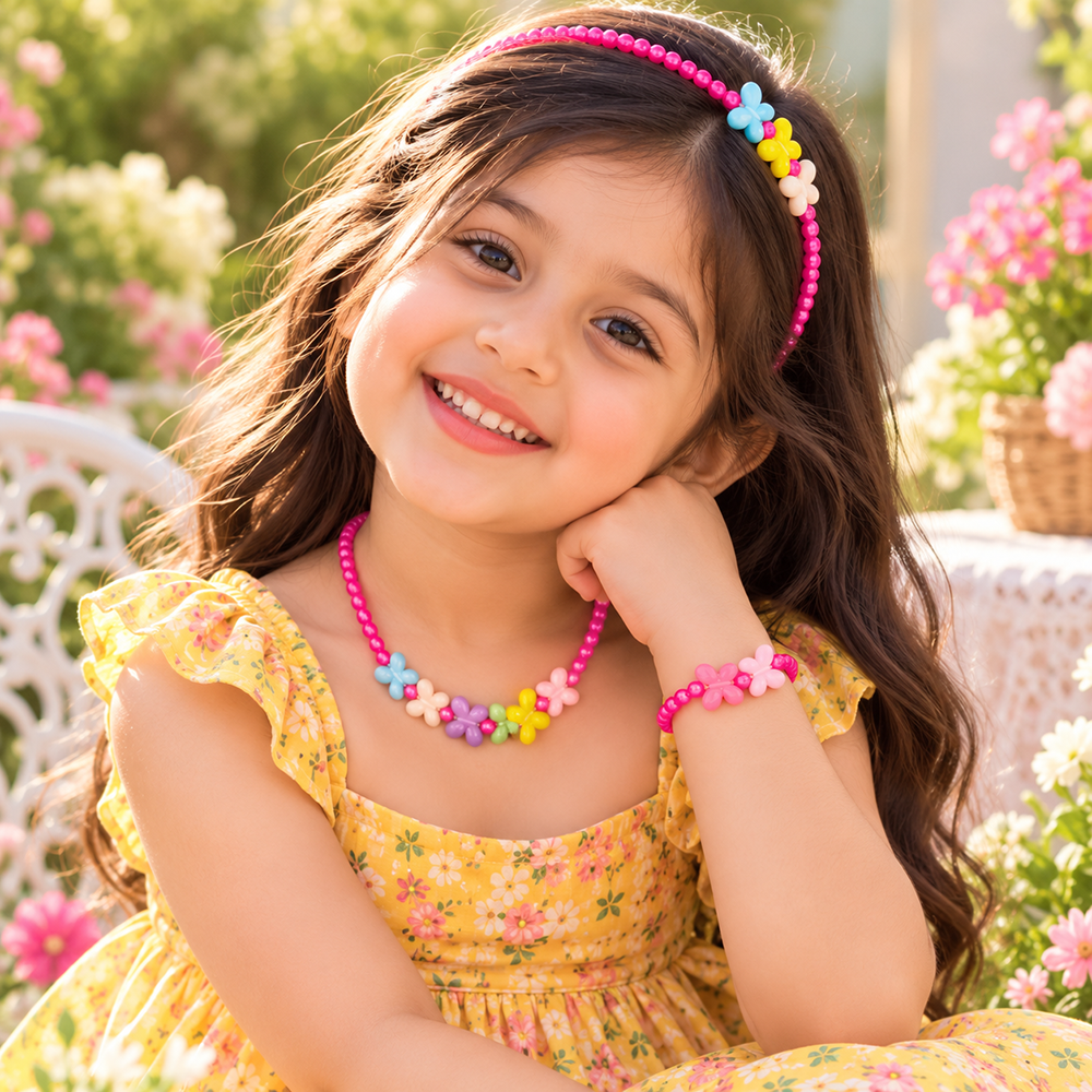 The99Jewel Adorable Rainbow Beaded Jewellery Set for Girls | Charm Necklace,  Bracelet and HairBand Combo