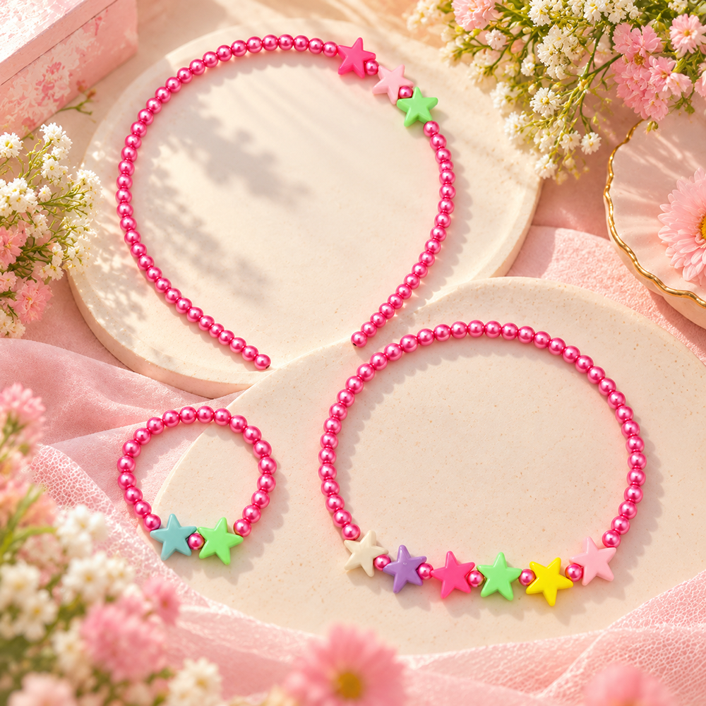 The99Jewel Adorable Rainbow Beaded Jewellery Set for Girls | Charm Necklace,  Bracelet and HairBand Combo
