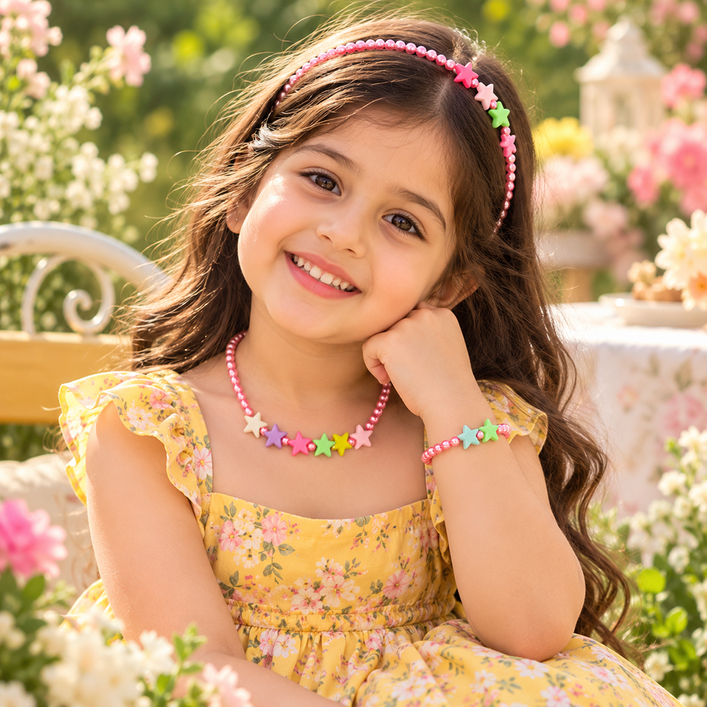 The99Jewel Adorable Rainbow Beaded Jewellery Set for Girls | Charm Necklace,  Bracelet and HairBand Combo