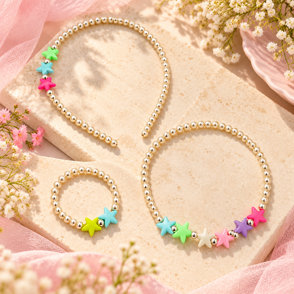 The99Jewel Adorable Rainbow Beaded Jewellery Set for Girls | Charm Necklace,  Bracelet and HairBand Combo
