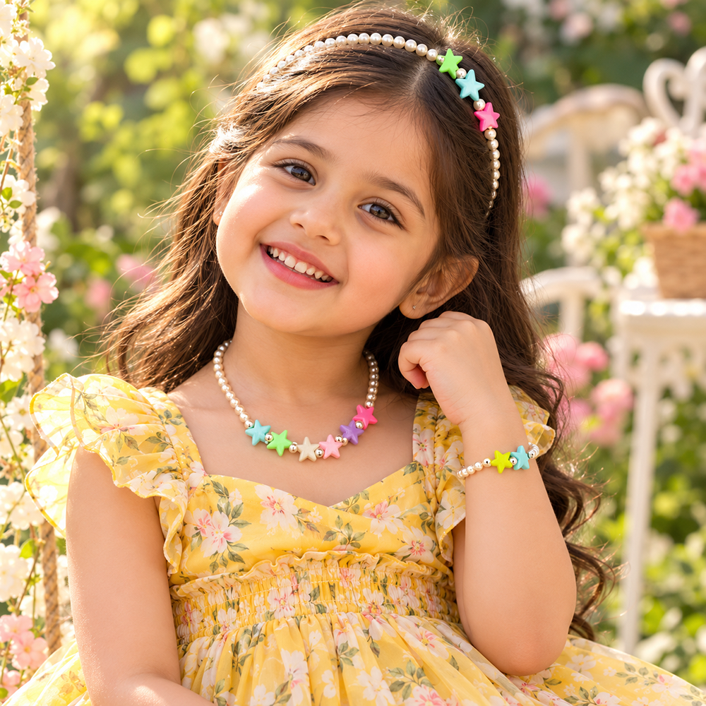 The99Jewel Adorable Rainbow Beaded Jewellery Set for Girls | Charm Necklace,  Bracelet and HairBand Combo