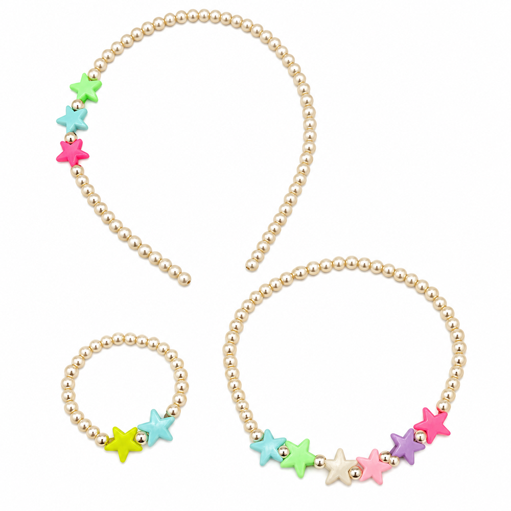 The99Jewel Adorable Rainbow Beaded Jewellery Set for Girls | Charm Necklace,  Bracelet and HairBand Combo