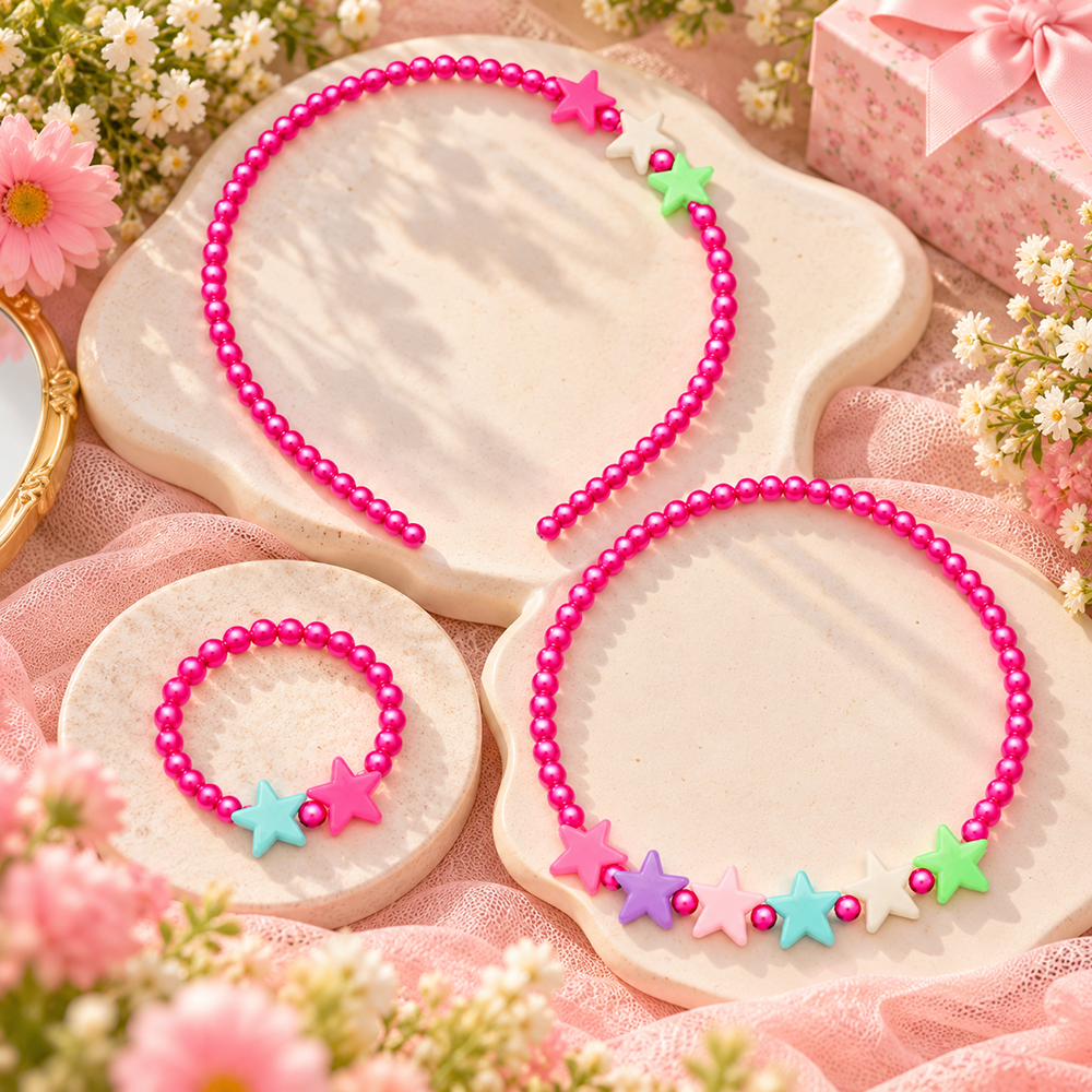 The99Jewel Adorable Rainbow Beaded Jewellery Set for Girls | Charm Necklace,  Bracelet and HairBand Combo