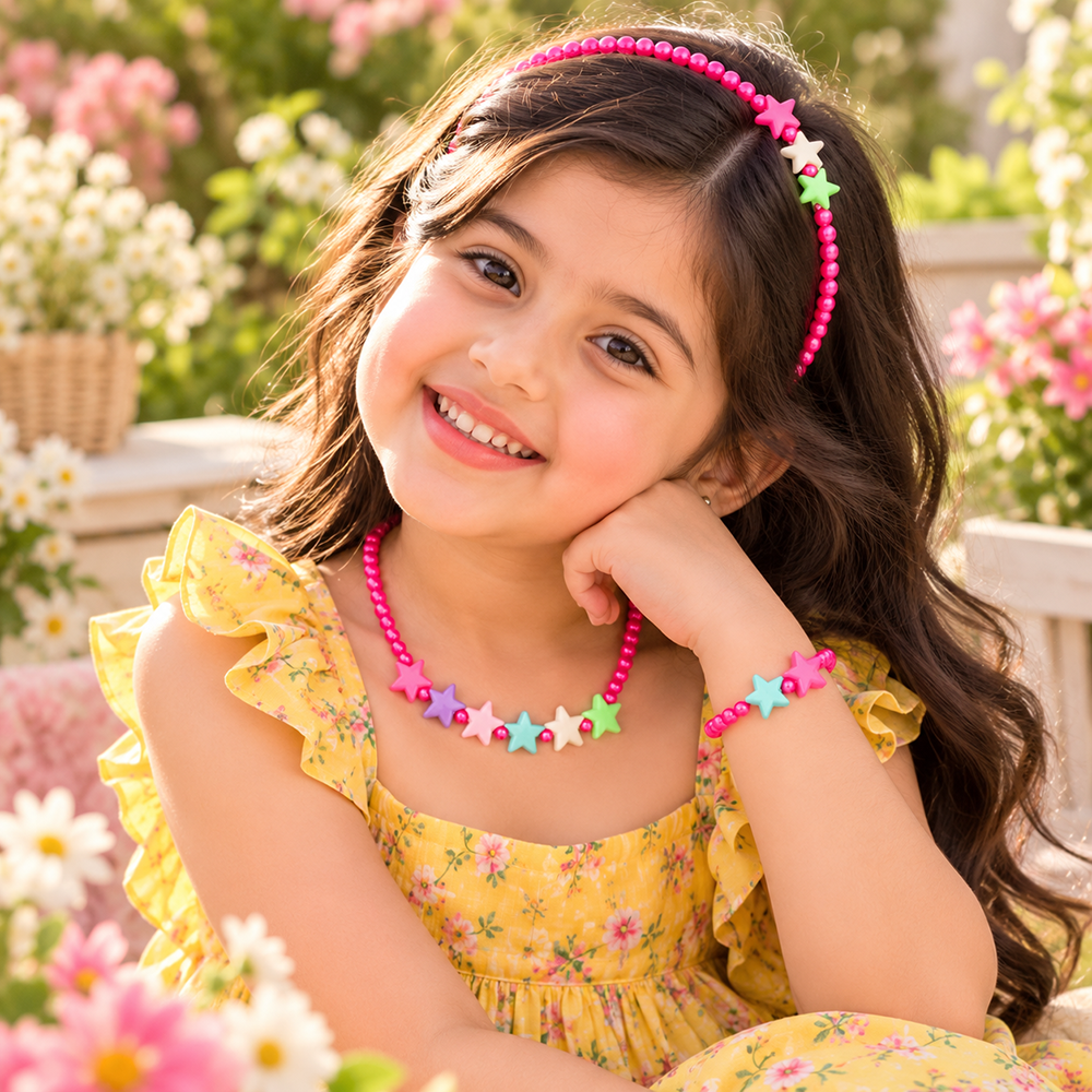 The99Jewel Adorable Rainbow Beaded Jewellery Set for Girls | Charm Necklace,  Bracelet and HairBand Combo