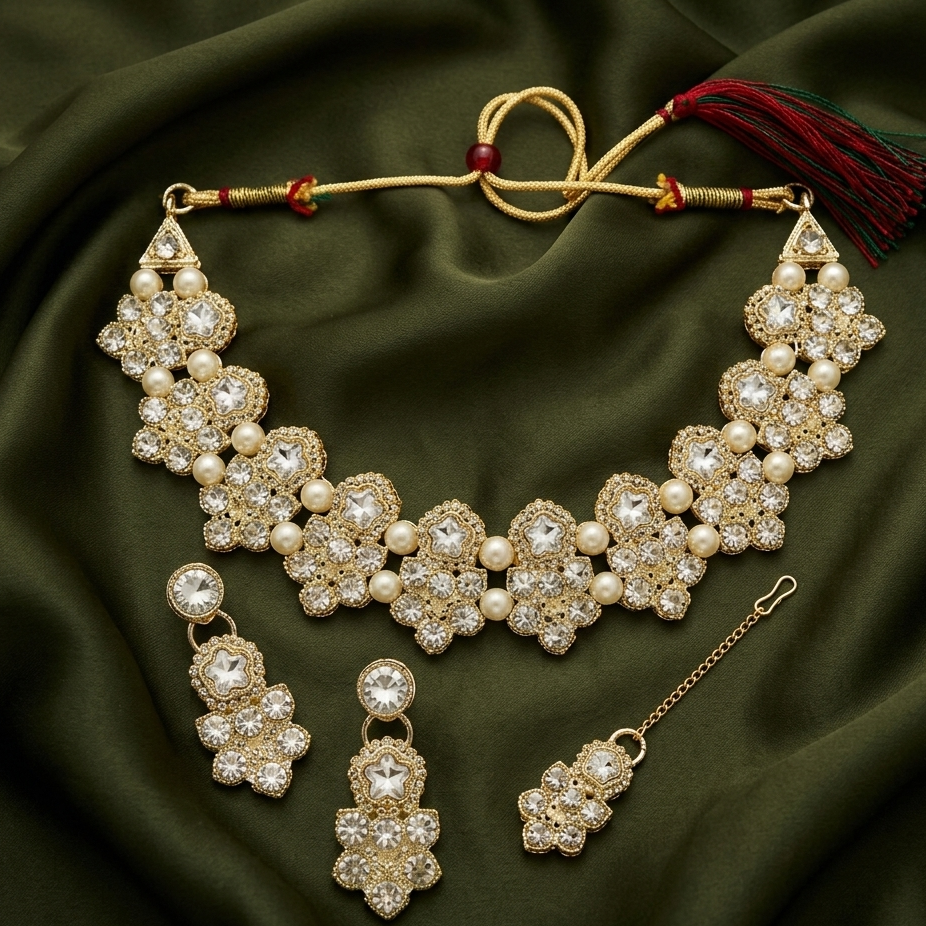 The99Jewel Contemporary Silver Plated Crystal Stone Necklace Set for Women