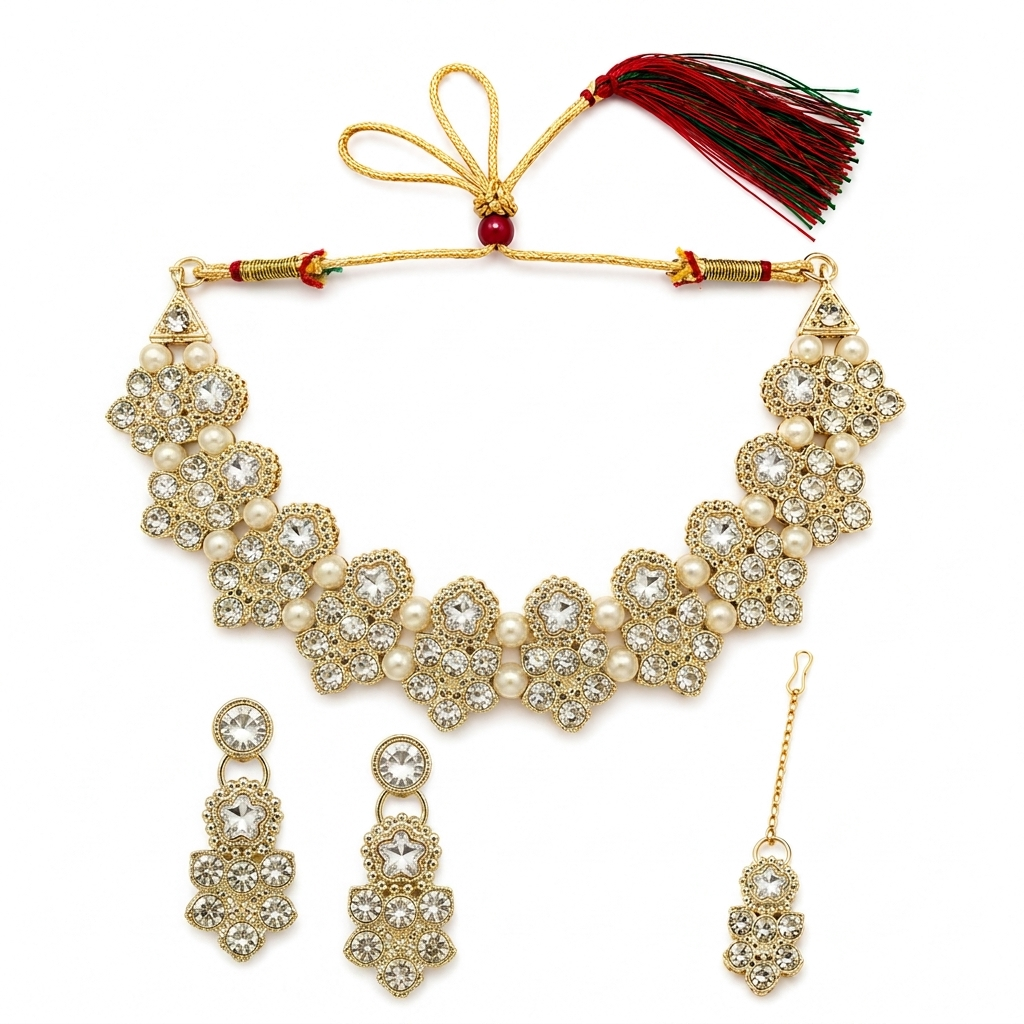 The99Jewel Contemporary Silver Plated Crystal Stone Necklace Set for Women