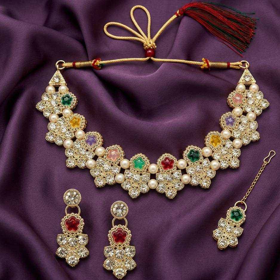 The99Jewel Contemporary Silver Plated Crystal Stone Necklace Set for Women