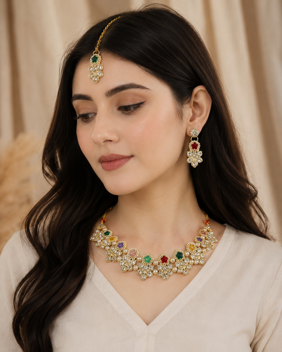 The99Jewel Contemporary Silver Plated Crystal Stone Necklace Set for Women