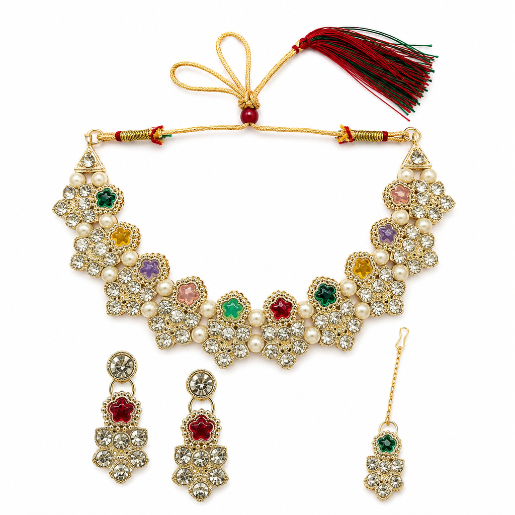 The99Jewel Contemporary Silver Plated Crystal Stone Necklace Set for Women