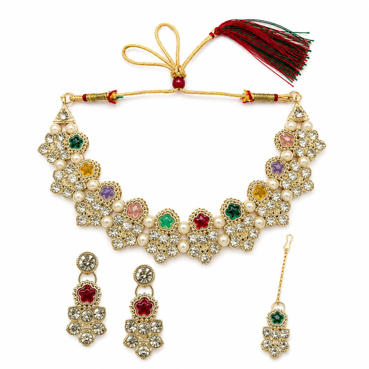 The99Jewel Contemporary Silver Plated Crystal Stone Necklace Set for Women