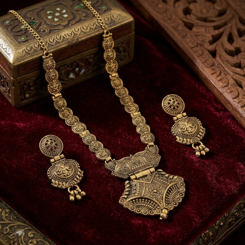 The99Jewel South Indian Style Antique Gold Plated Pearl Necklace Set  