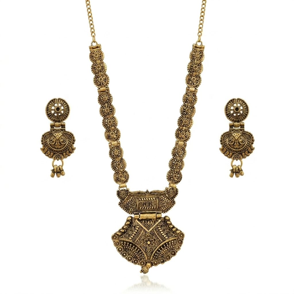 The99Jewel South Indian Style Antique Gold Plated Pearl Necklace Set