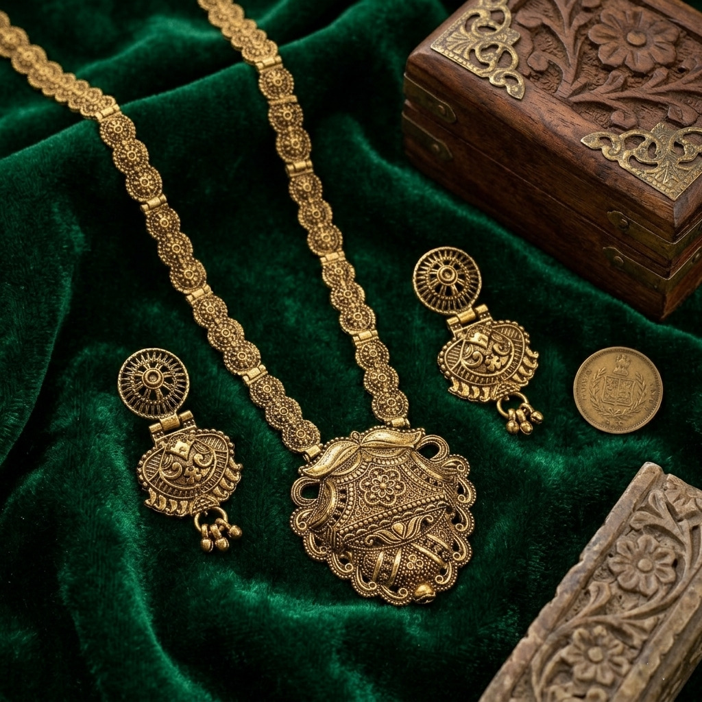 The99Jewel South Indian Style Antique Gold Plated Pearl Necklace Set  