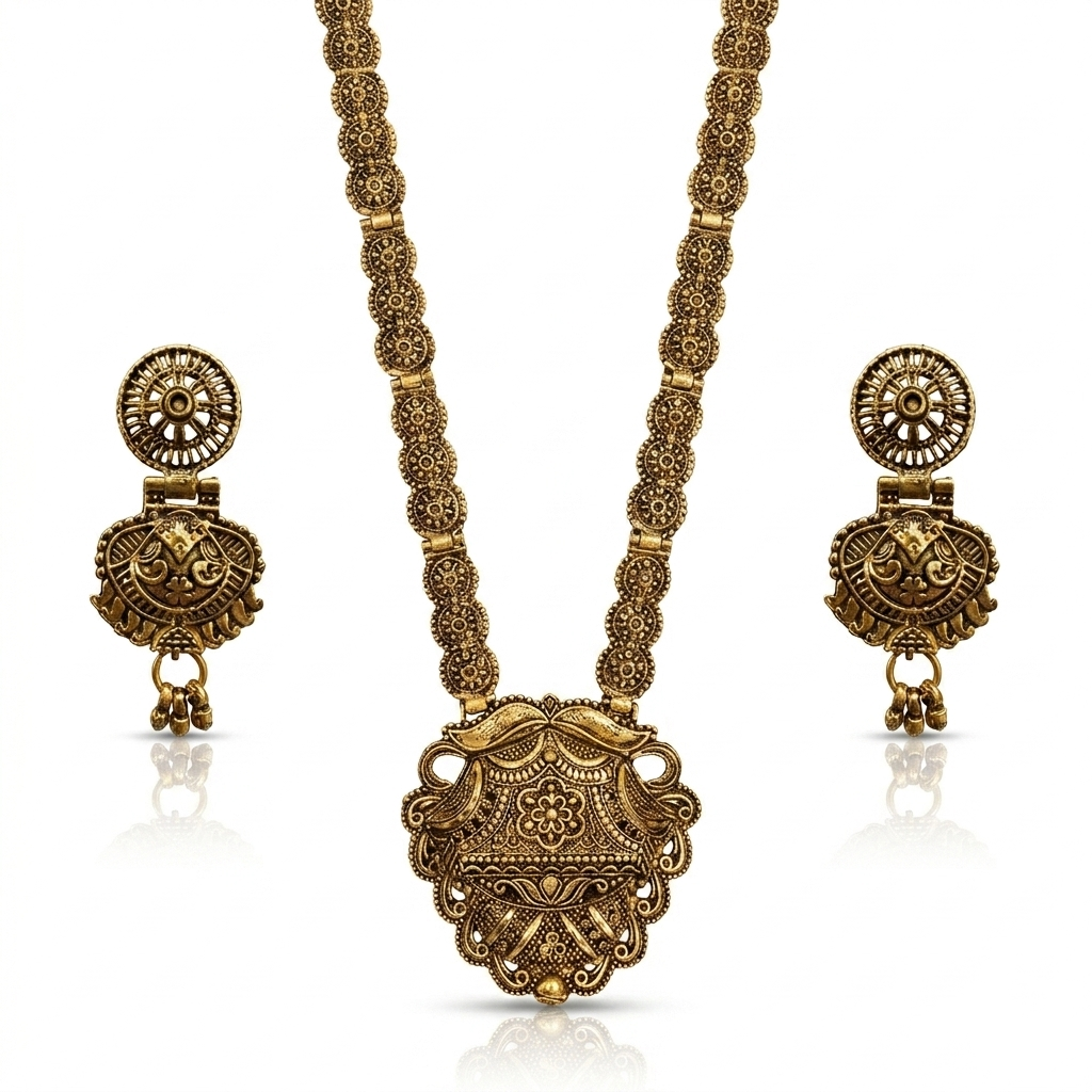 The99Jewel South Indian Style Antique Gold Plated Pearl Necklace Set