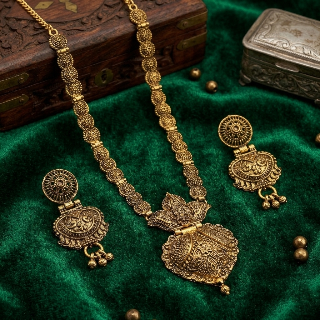 The99Jewel South Indian Style Antique Gold Plated Pearl Necklace Set  