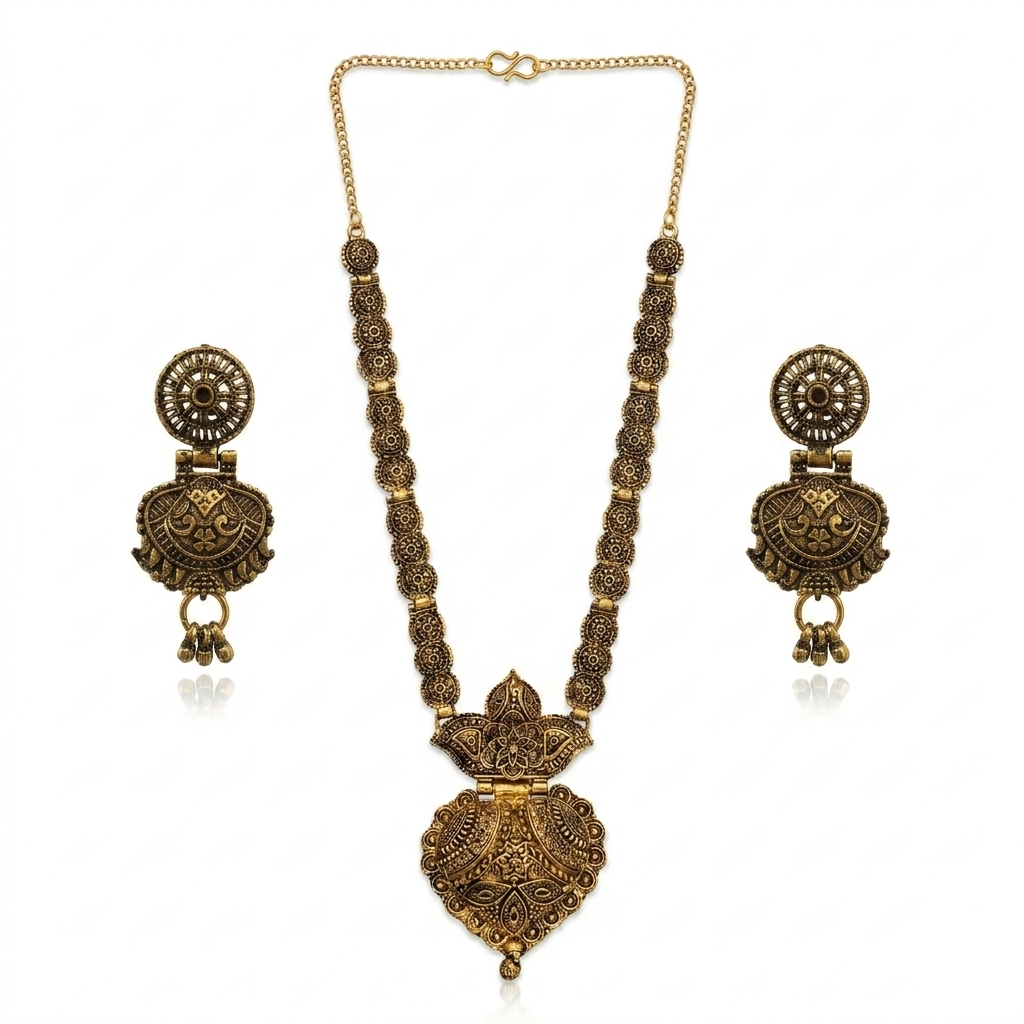 The99Jewel South Indian Style Antique Gold Plated Pearl Necklace Set