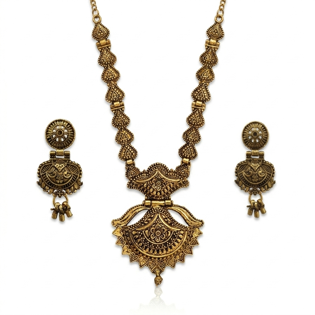 The99Jewel South Indian Style Antique Gold Plated Pearl Necklace Set