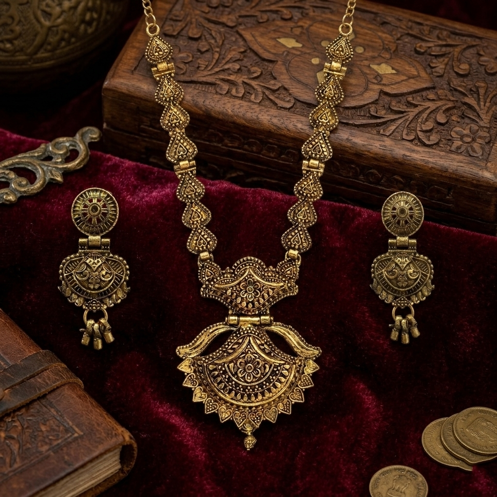 The99Jewel South Indian Style Antique Gold Plated Pearl Necklace Set  
