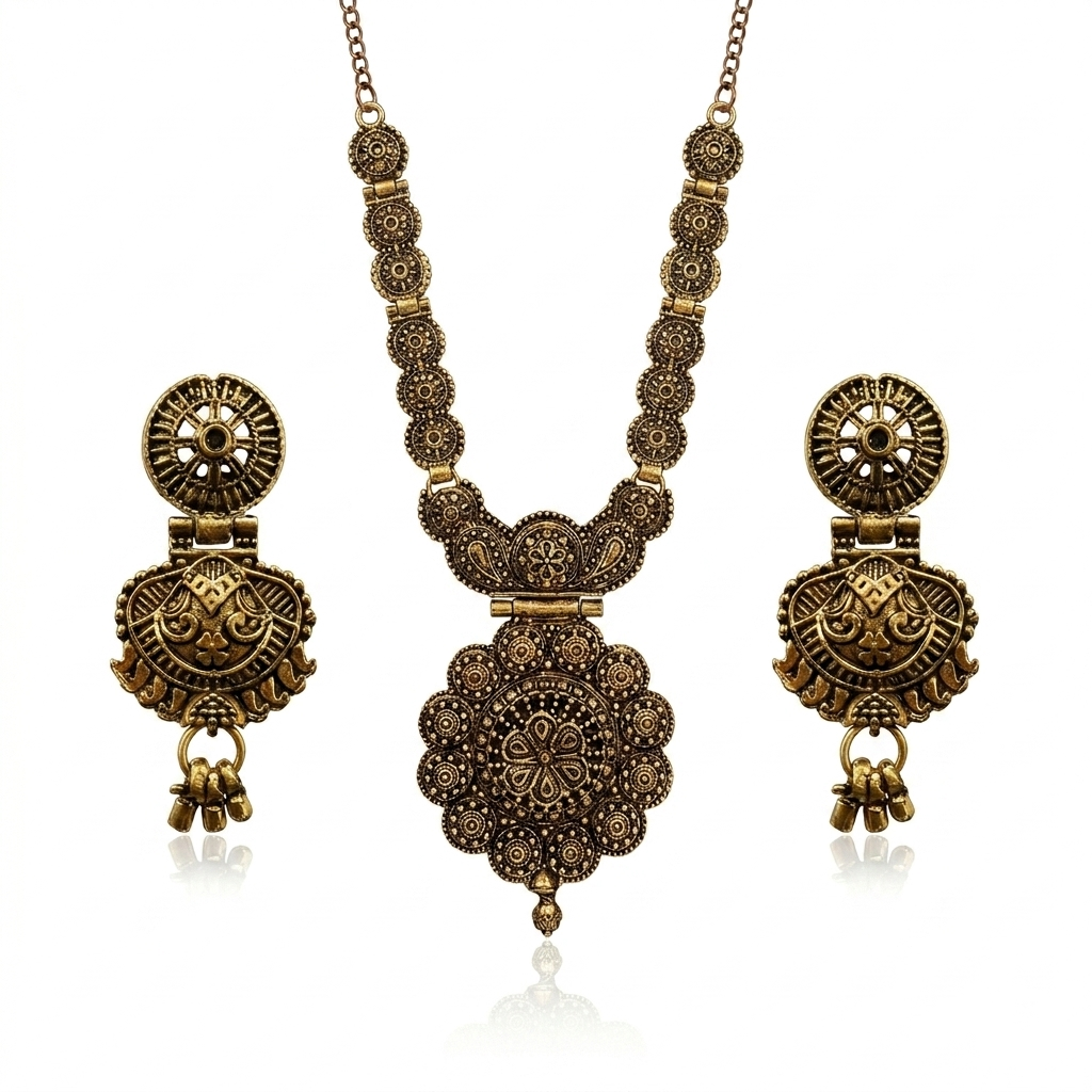 The99Jewel South Indian Style Antique Gold Plated Pearl Necklace Set