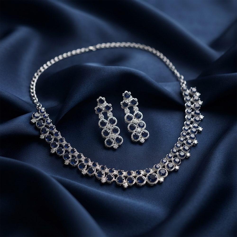 The99Jewel Signature Blue Austrian Stone Necklace Set for Women