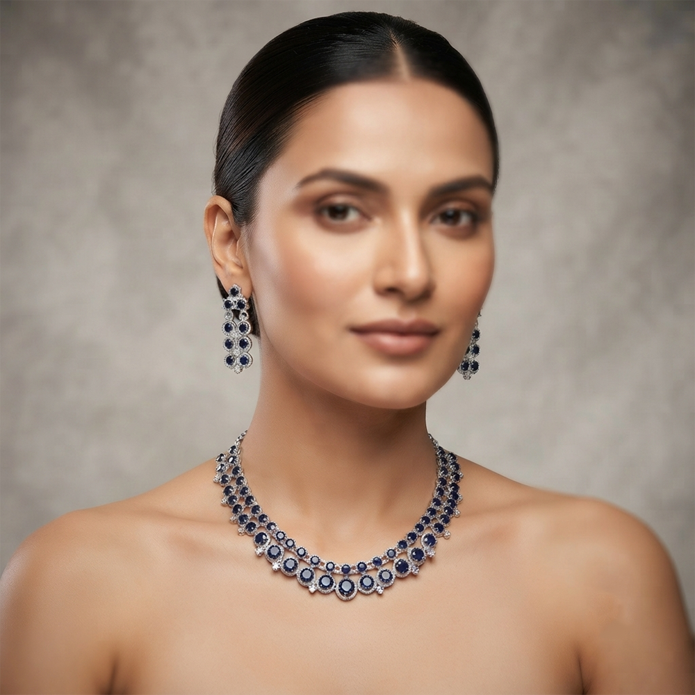 The99Jewel Signature Blue Austrian Stone Necklace Set for Women