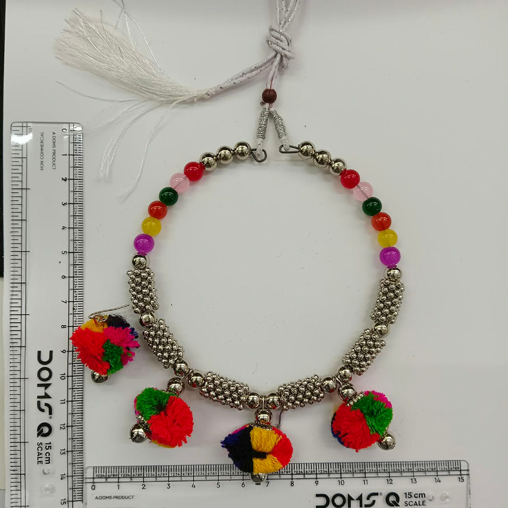 The99Jewel Traditional Oxidised Silver Tone Pom Pom Necklace Set for women
